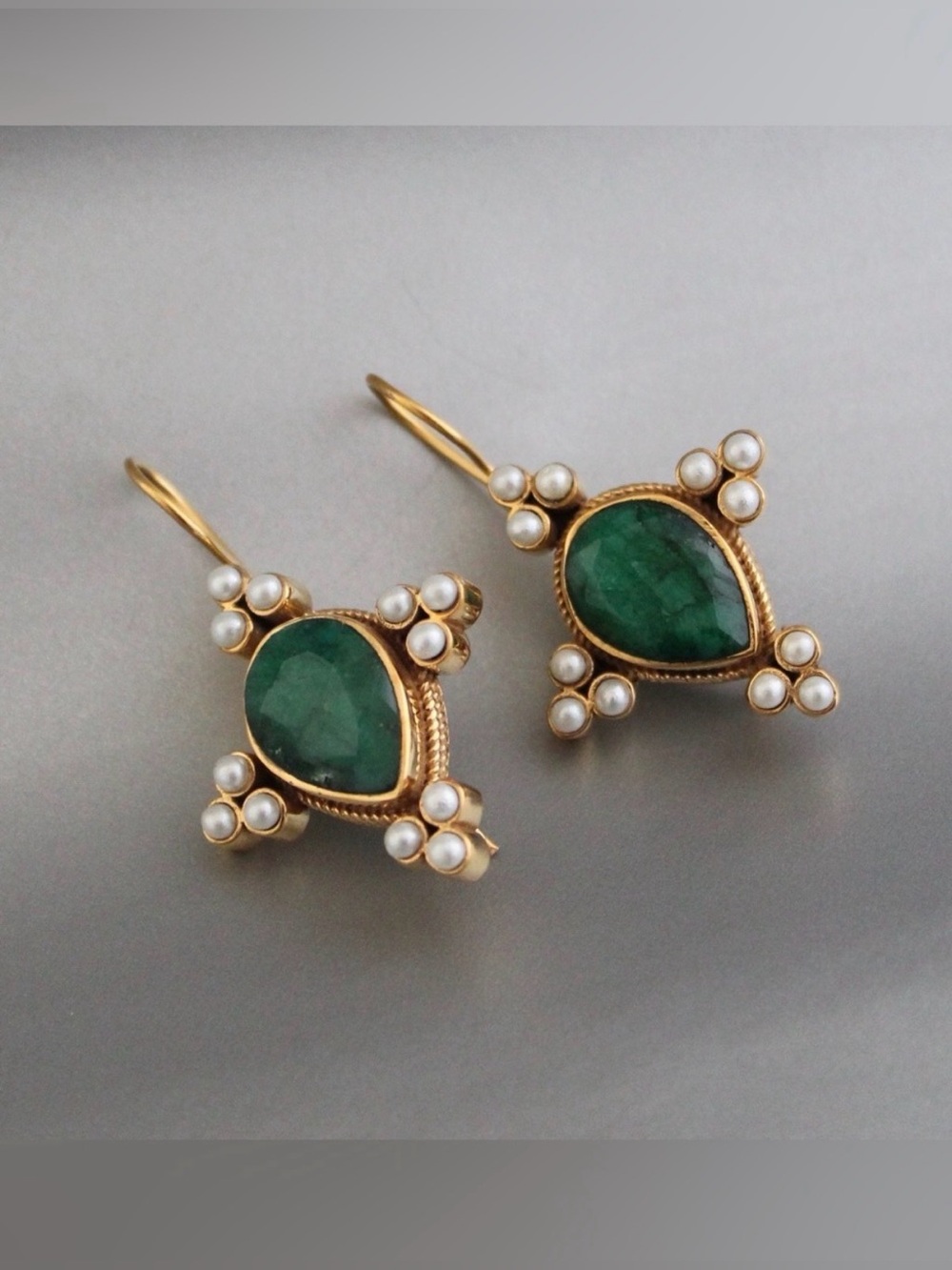 Art Deco Emerald Bridal Earrings: Gold Edwardian Vintage Jewelry